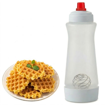 One Pack Pancake Batter Dispenser with BlenderBall and Wire Whisk, 33 Oz Silicone Squeeze Pancake Mix Dispenser, Kitchen Pancake Batter Dispenser Bottle for Waffle Cupcakes Muffins Crepes Qatayef