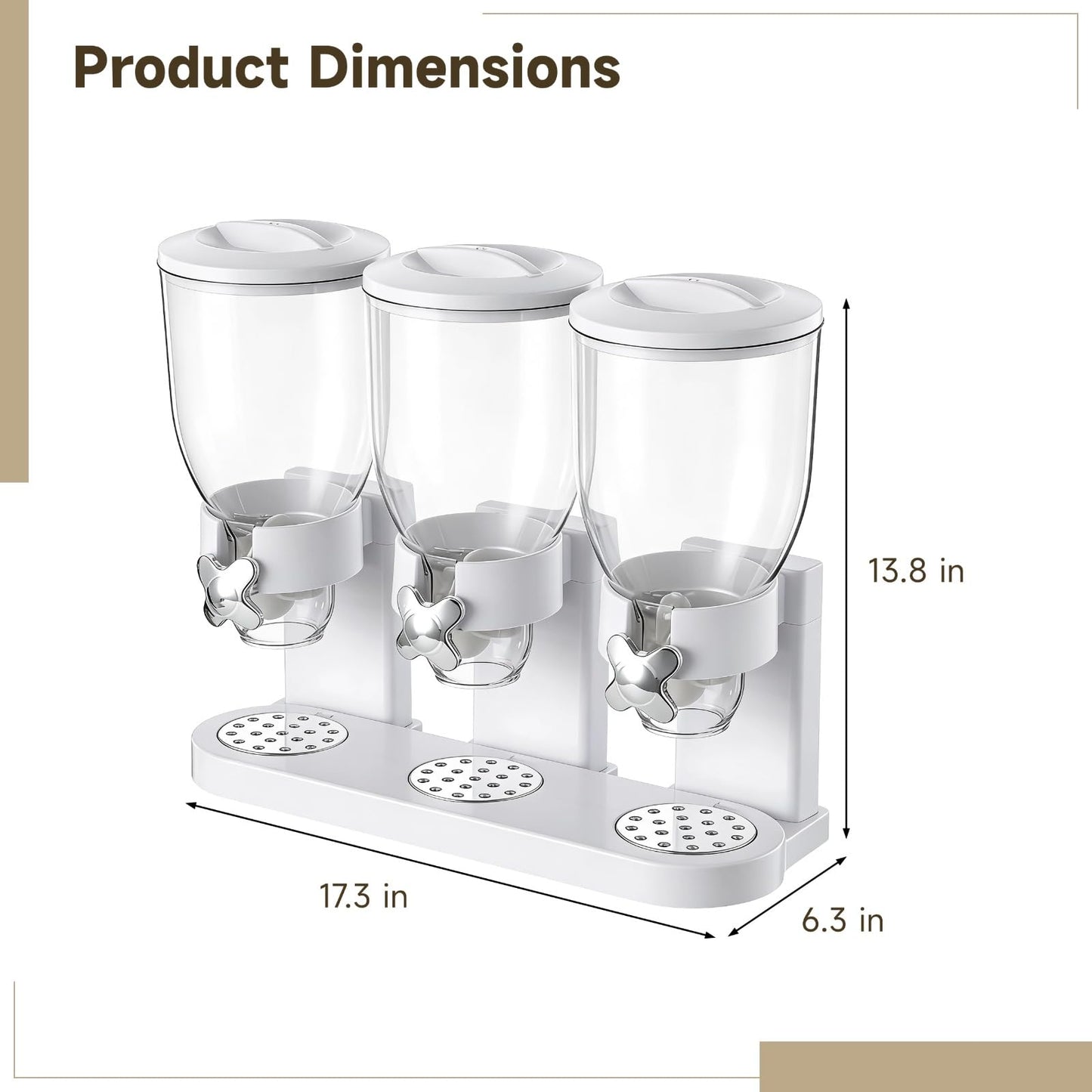 Cereal Dispenser Countertop, 3 Pack 2L/67oz Cereal Dispenser, Airtight Cereal Containers Storage, Rotating White Plastic Dry Food Dispenser, Rice Dispenser, Candy Dispenser for Cereal, Coffee Beans