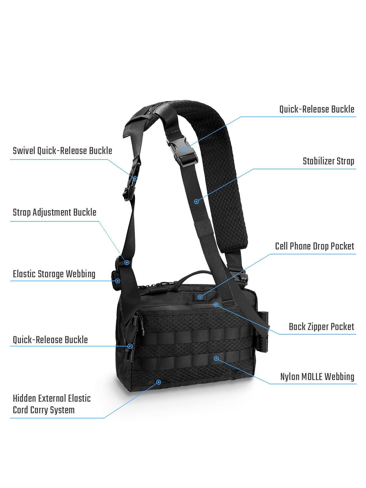 TACTICAL_GEEK L3 Pro EDC Crossbody Bag, Chest Bag with Adjustable Strap,Daily Carry Sling Pack, Large Capacity Daypack Organizer for Camera, Drones（X-PAC Black）