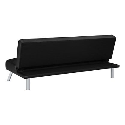 OSP Home Furnishings Kenneth Modern Button Tufted Convertible Click-Clack Futon Sofa Bed, Black Faux Leather with Chrome Legs