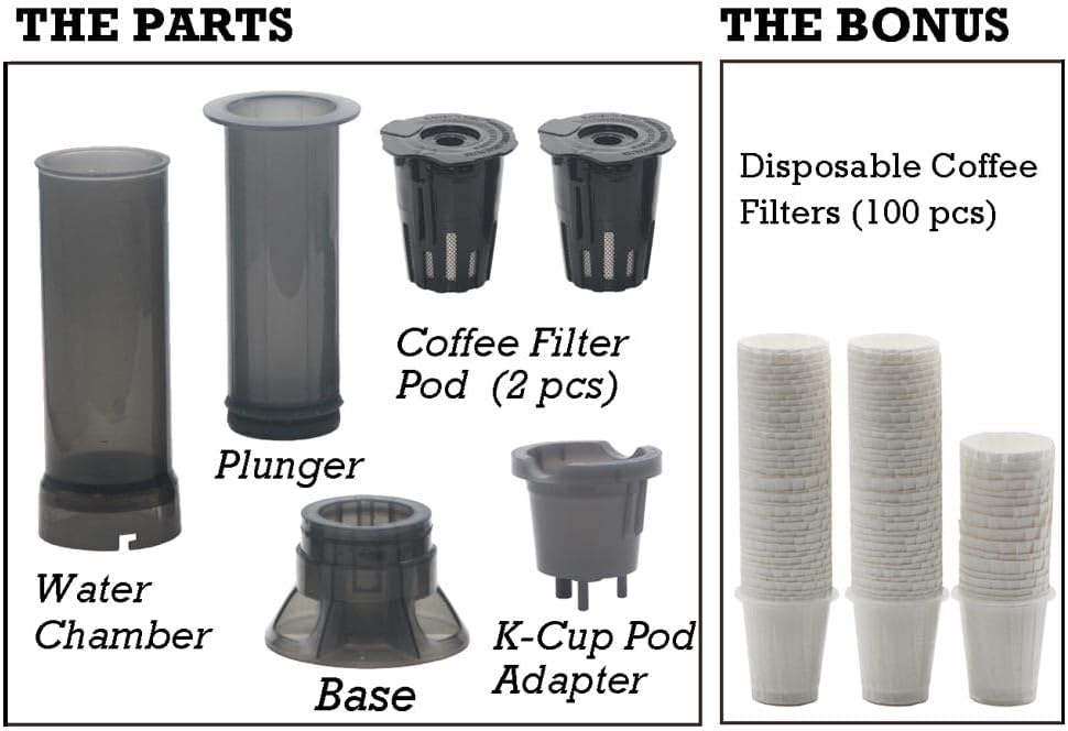 Portable Travel Coffee Maker Press, Camping Coffee Press, Compatible with K Cups and Ground Coffee, 4~12 OZ