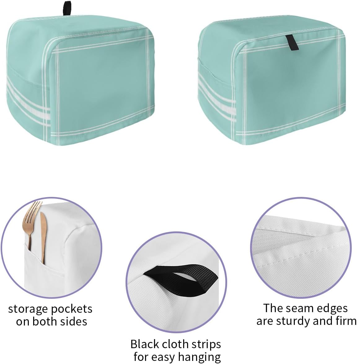 2 Slice Toaster Cover, Solid Teal Color Dustproof Bakeware Protector with Pockets for Small Kitchen Appliances