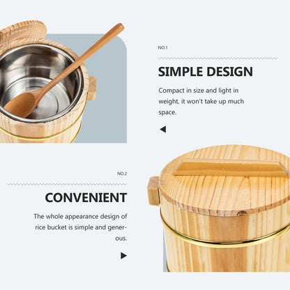 SHOWERORO Wooden Rice Bucket with Lid 6.3X4.7X4.3 Inch Japanese Style Sushi Rice Bowl and Bibimbap Mixing Tub Compact Wood Serving Dish for Home Kitchen