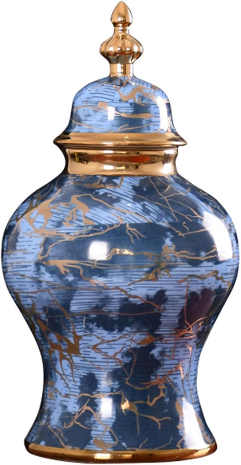 Vases Ginger Jar, Blue Pattern Ceramic Modern Handcraft Vase with Lid, for Home Office Kitchen Party Wedding(48x26cm)