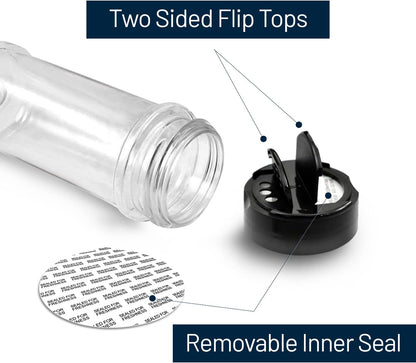 12 Pack 5.5 Oz RoyalHouse Plastic Spice Jars with Black Cap, Clear and Safe Plastic Bottle Containers with Shaker Lids