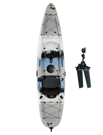 Upgraded Brooklyn 12.0 Single Pedal Kayak by BKC, Lightweight 12-Foot Sit-On-Top Pedal-Drive Kayak with Rudder, Stable Fishing & Touring Design, 440 lb Capacity, Storage Hatches (Storm Surge)