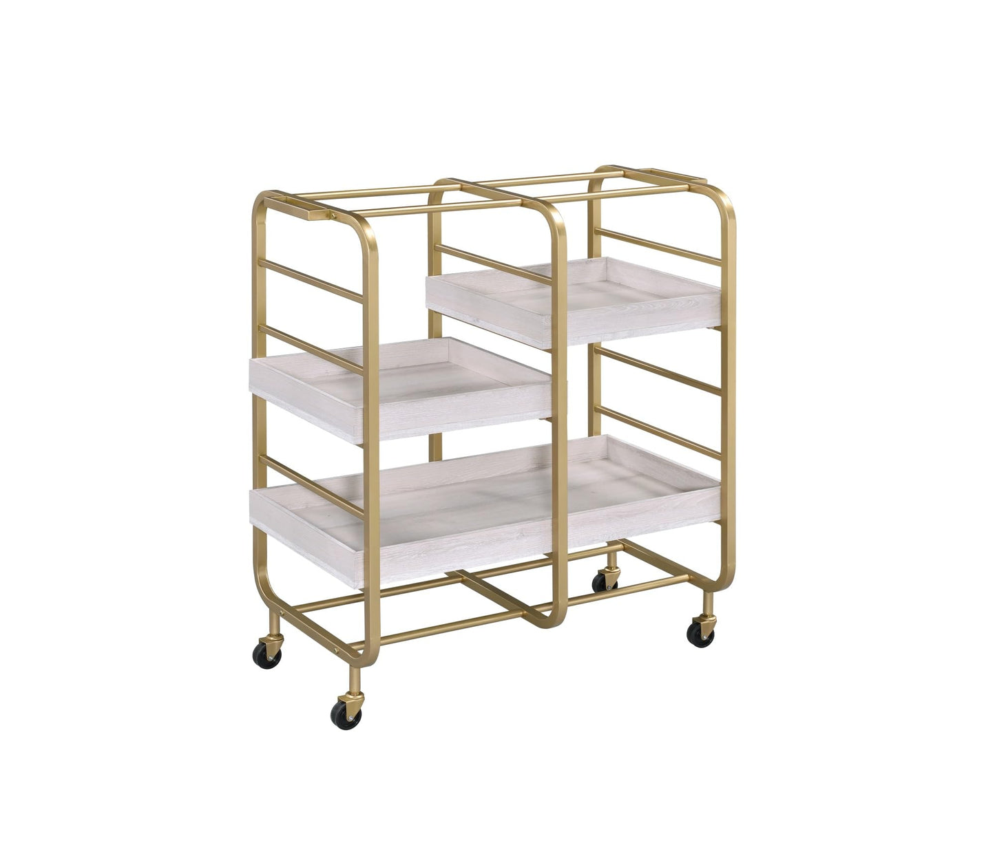 Gold & White Washed Finish Serving Cart