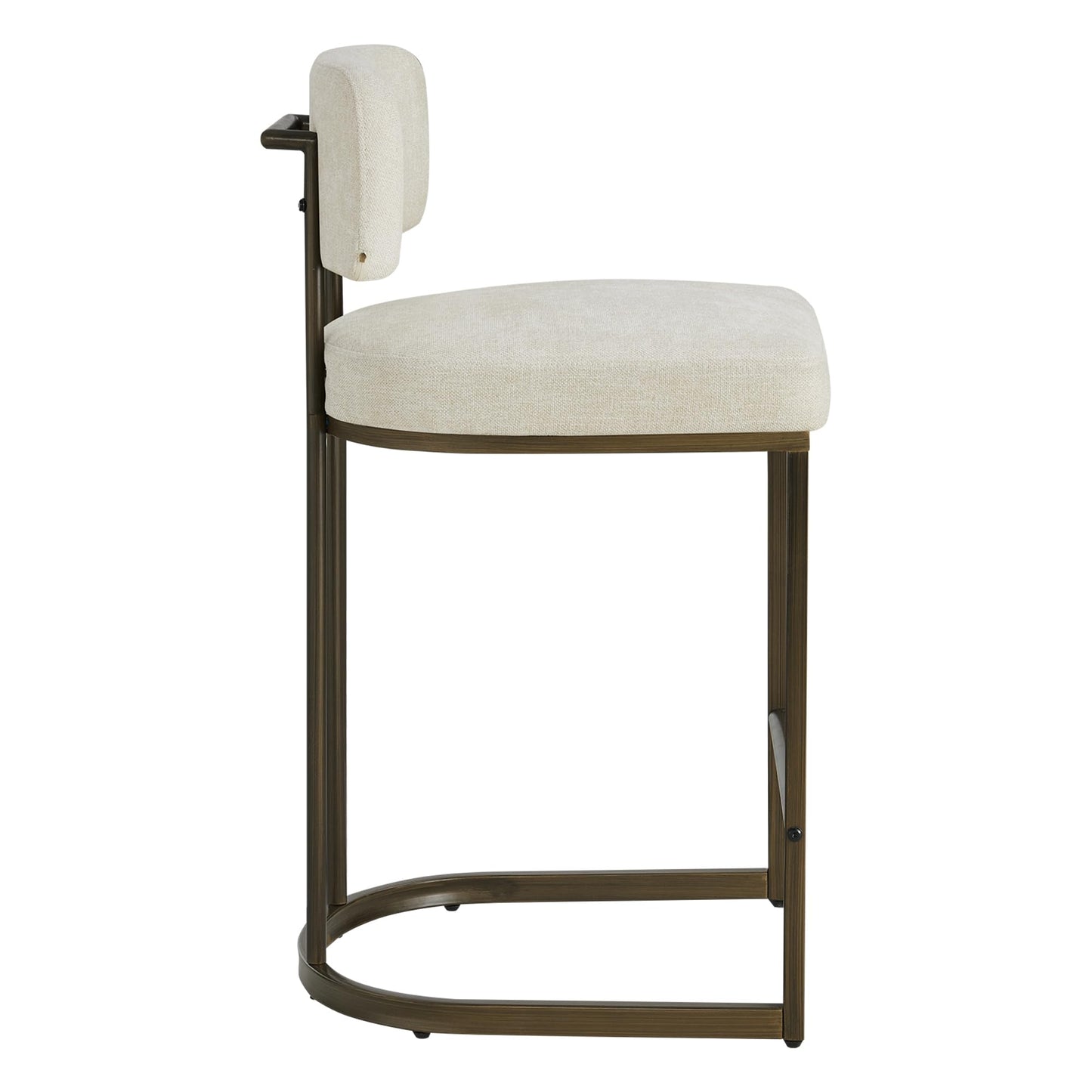 26" H Counter Height Bar Stools Set of 3, Modern Linen Fabric Upholstered Barstools with Backrest for Kitchen Island, Gold Metal Frames, Linen