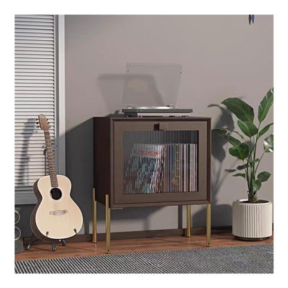 WOAITIANTIAN Cd Dvd Storage Vinyl Record Cabinet Light luxury with Iron Feet Home Wooden CD Storage Rack