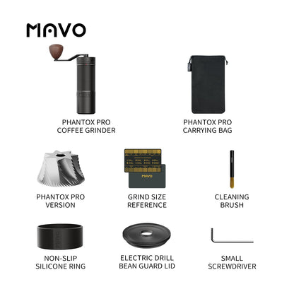 MAVO Manual Coffee Grinder, Phantox Pro Burr Coffee Grinder, Professional 45mm Stainless Steel Grinding Core, Capacity 30g, 120 Clicks Adjustment, Hand Coffee Grinder for Espresso, Pour Over, Black