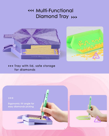 ForeverYoung Crystalline Diamond Art Trays with Lids Diamond Painting Accessories, 2-Piece Diamond Painting Trays with Lids, Silky Diamond Art Accessories and Tools, Golden Vault
