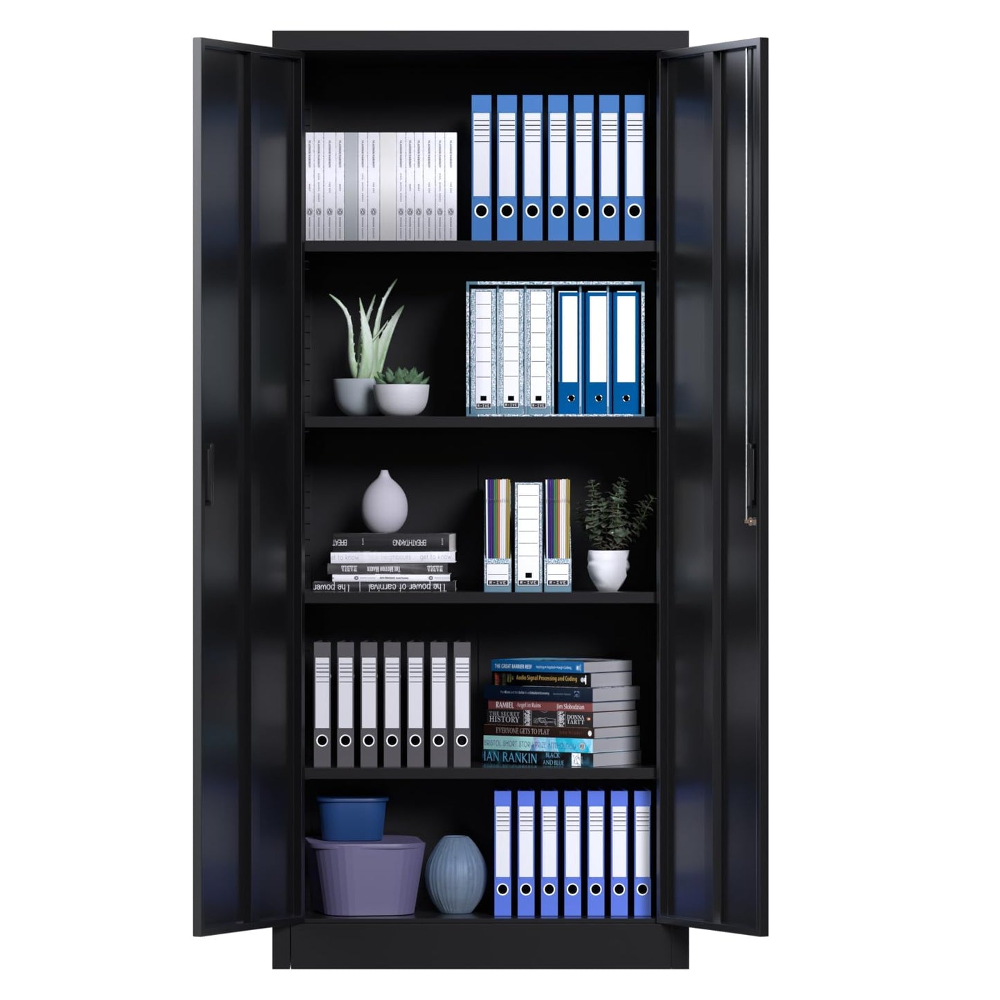71" Metal Storage Cabinet with Doors, Lock and 4 Adjustable Shelves, Tall Pantry Cabinet for Garage, Office, Bedroom, Shop, Craft Room, Steel Storage Organizer with Adjustable Feet,Black