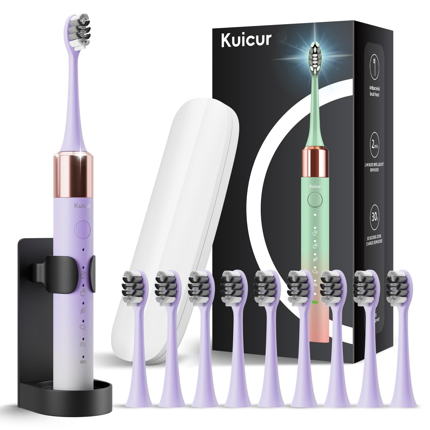 Sonic Electric Toothbrush for Adults and Kids, Comes with 10 Brush Heads & Travel Case, 5 Modes with 2 Minutes Built in Smart Timer, One Charge for 90 Days, 42,000 VPM Motor (Black)