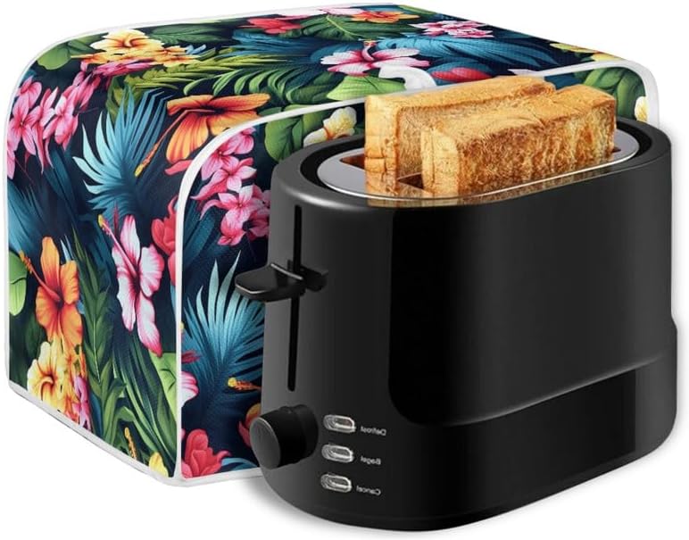 Plus Size 4 Slice Toaster Cover Tropical Floral Hibiscus, Dust Protection for Microwave Oven (16x16") 2PCS