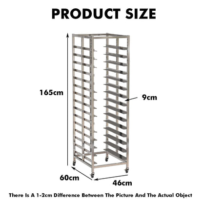 GenSDH 15-Tier Stainless Steel Rack, Commercial Mobile Bakery Trolley for Bread & Pizza, Heavy-Duty 400Kg Capacity, Multi-Layer Sheet Pan Storage Solution