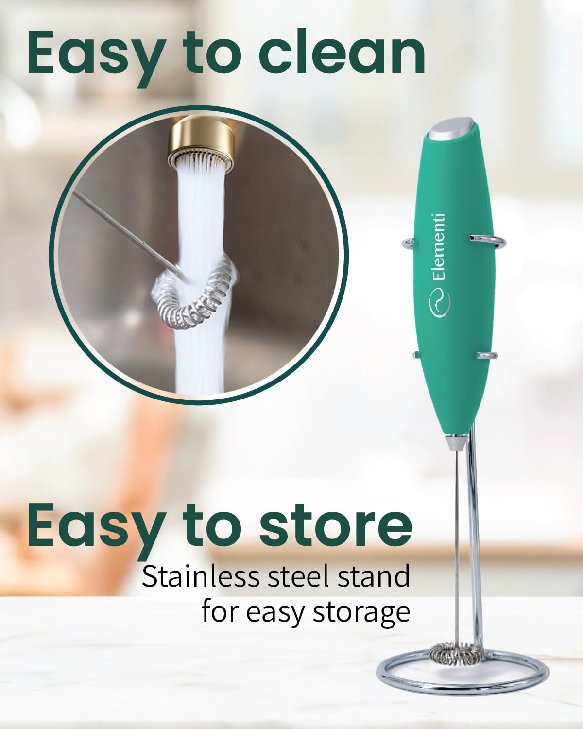 Elementi Portable Electric Milk Frother, Matcha Whisk, Milk Frother for Coffee Frother Electric Hand Blender, Mini Electric Whisk Small Hand Blender (Periwinkle)