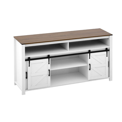 Ball & Cast Farmhouse Sideboard Buffet Cabinet with Storage, 59.3" TV Stand with Sliding Barn Door &Mesh Panel Door, Hallway Console-Tables Rustic Wood Coffee Bar Table for Dining Kitchen, White
