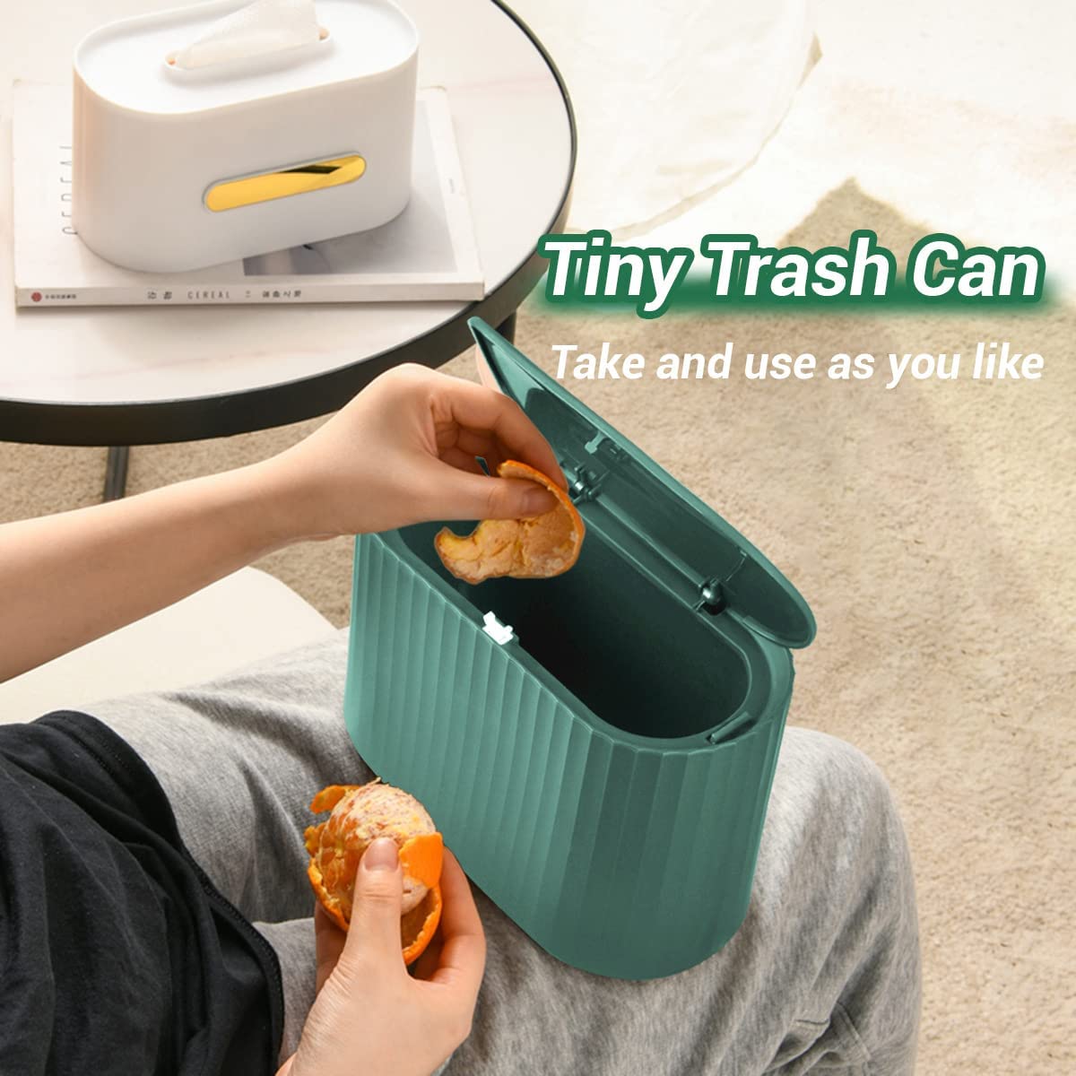 GILIF Mini Desktop Trash Can with Lid, Tiny Press Type Garbage Can with 90pcs Trash Bags for Countertop Waste