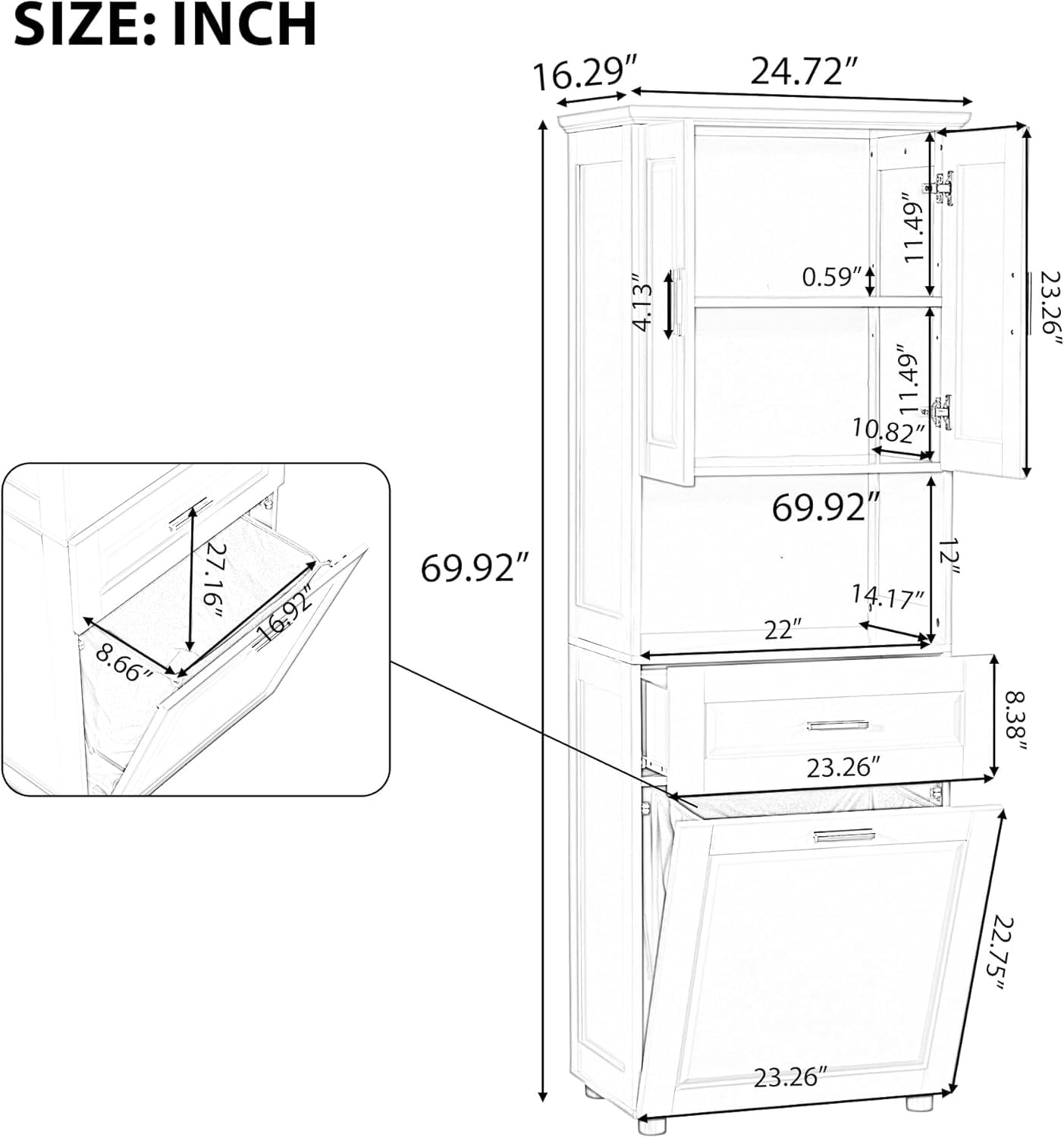 Virubi Tall Bathroom Cabinet with Storage, Wood Tall Bathroom Storage Cabinet with Adjustable Shelves, Freestanding (White)