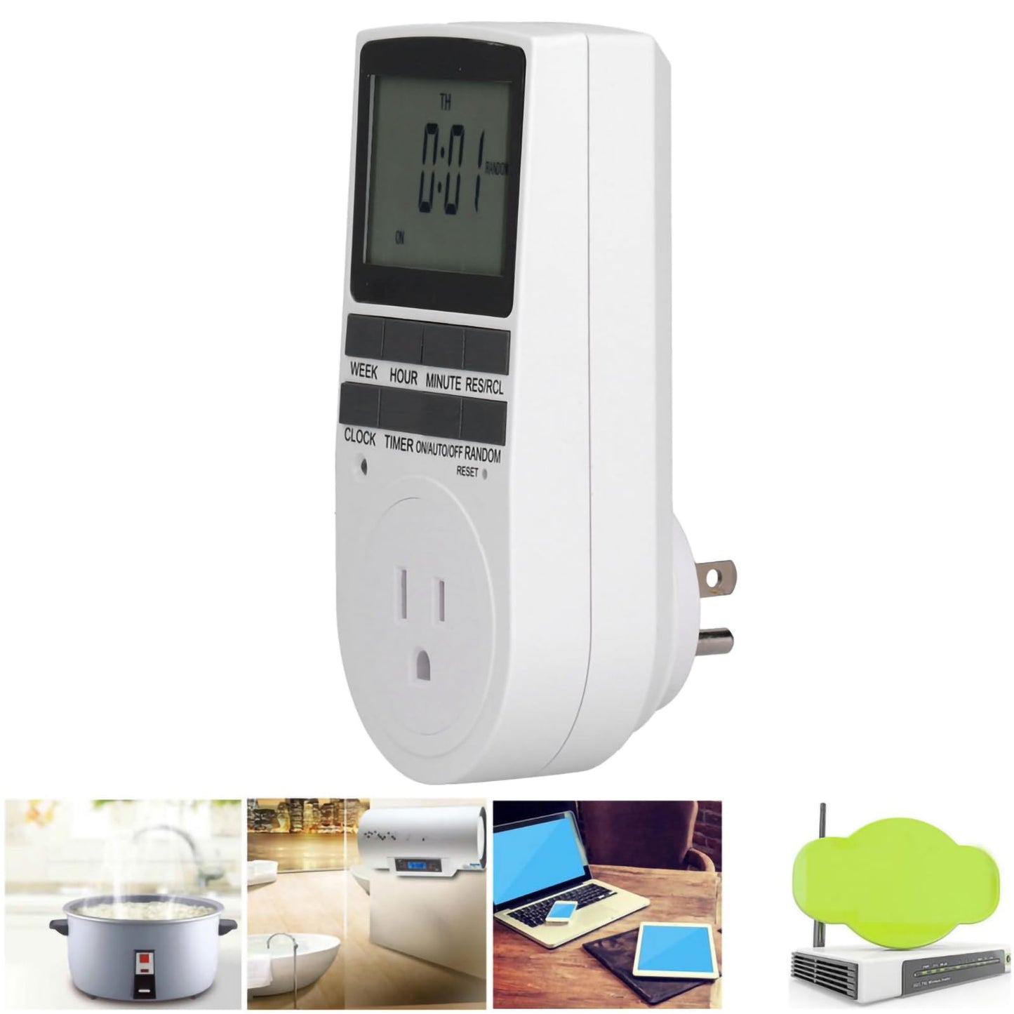 Programmable Digital Smart Plug for Lights Fans Aquarium 7-Day Cycle Timer 12/24 Hour US 120V Outlet