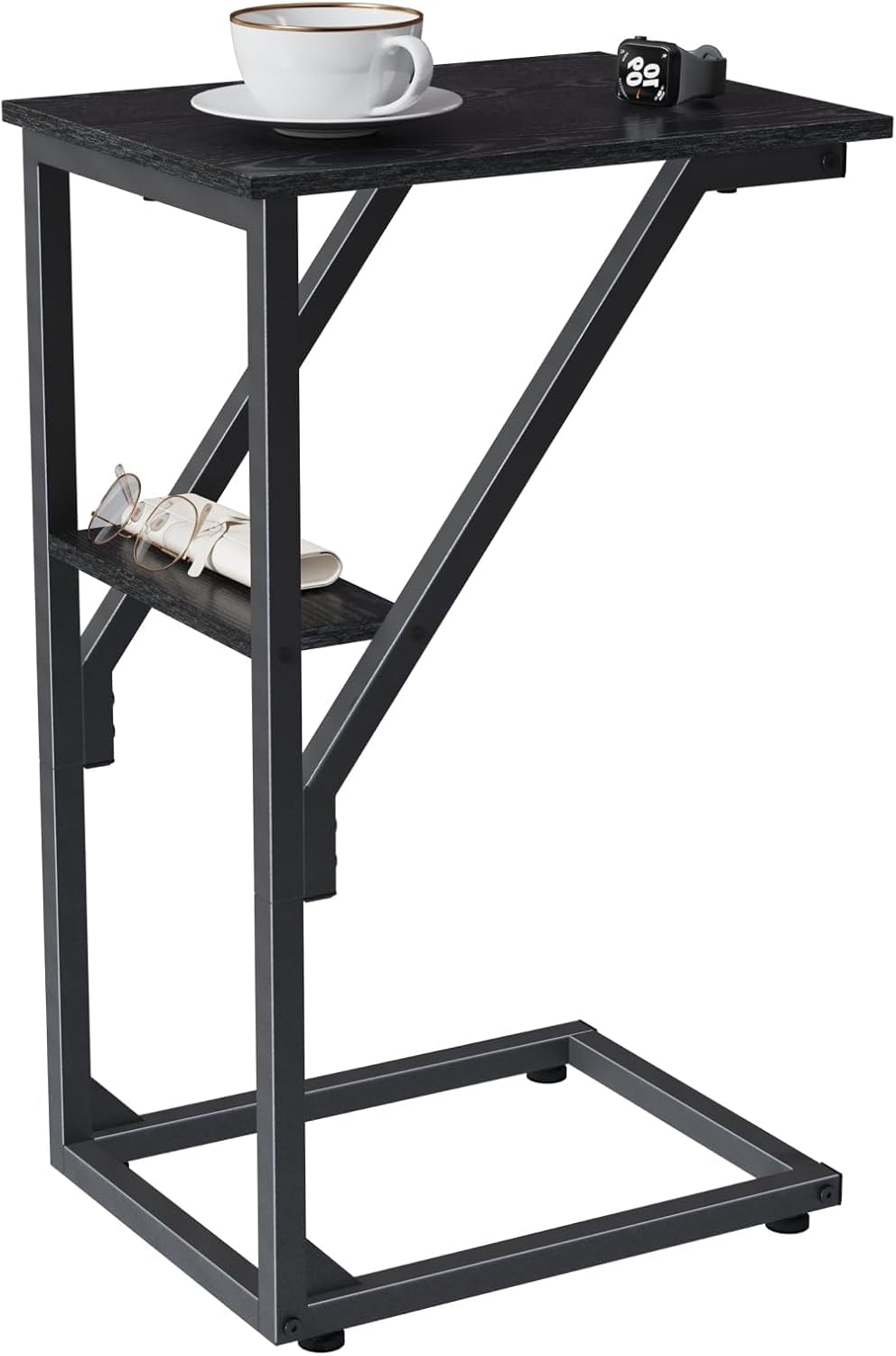 NEFROM ET-D-BK1 C-Shaped End Table, Small Couch Side Table, Sofa TV Tray Table for Living Room, Bedroom, Bedside