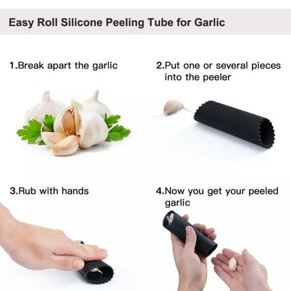 Heavy Duty Garlic Press, Zinc Alloy Garlic Crusher & Mincer, Easy Squeeze Garlic Press Tool with Ergonomic Handle, Garlic Mincer with Peeler Tube & Cleaning Brush for Kitchen Cooking