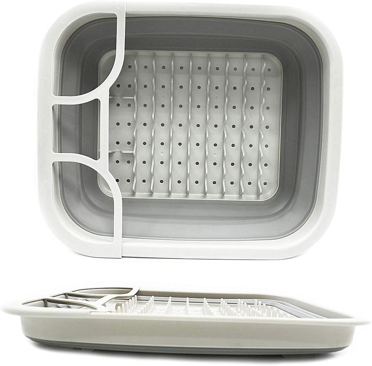 SAMMART Collapsible Dish Drainer with Drainer Board - Foldable Drying Rack Set - Portable Dinnerware Organizer (Grey)