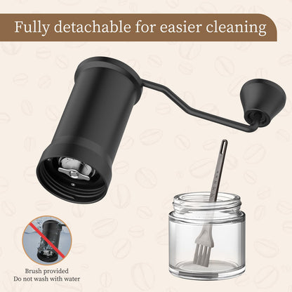 ELMWAY Stainless Steel Burr Hand Coffee Grinder by ELMWAY - Durable Manual Coffee Grinder with Glass Jar, Adjustable Grind Setting, Portable for Travel & Home, Gifts for Coffee Lovers - Black