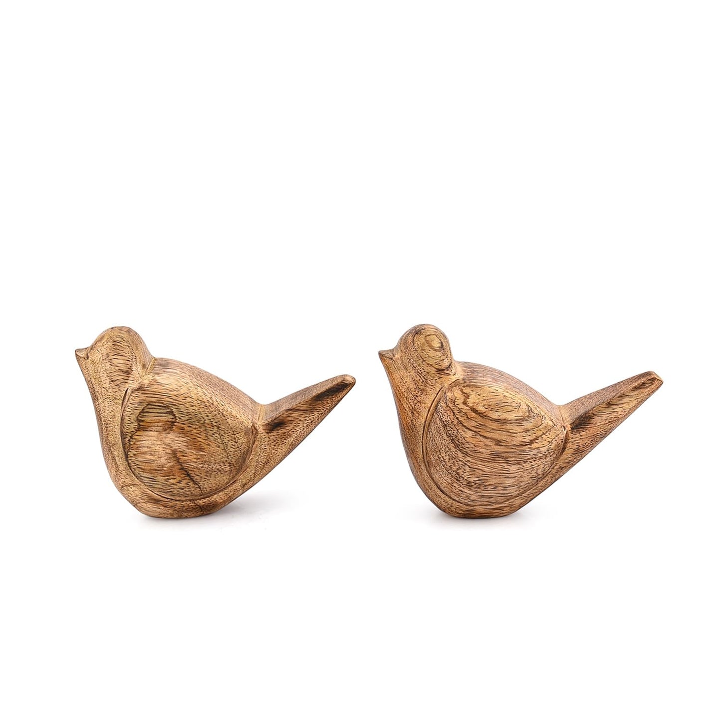 Samhita Statues Bird Figurine Gift Set – 2 Hand-Carved Mango Wood Sculptures – Unique Rustic Home Décor Gift for Nature Lovers, Bird Watchers, or Minimalist Interiors (5.25'' X 2.5'' X 3'')