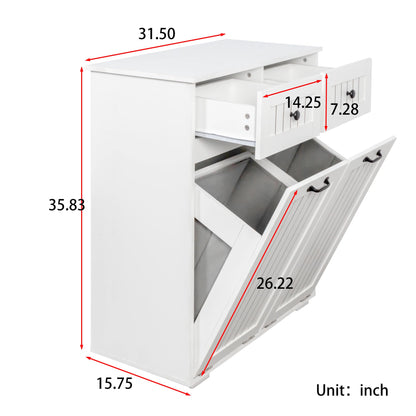 Laundry Cabinet with 2 Removable Laundry Basket 2 Drawers Durable and Easy to Clean Tilt Out Hamper Organization Storage Sorters for Bathroom Living Room Entryway Particle Board White