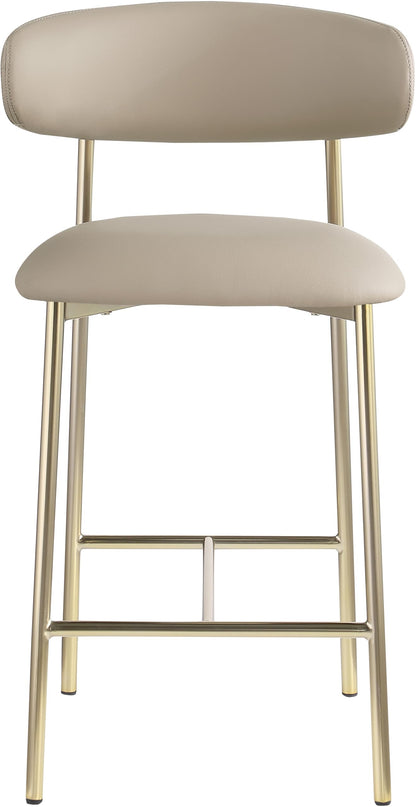 Meridian Furniture 995Taupe-C Lupita Collection Modern | Contemporary Counter Stool with Soft Taupe Vegan Leather, Brushed Gold Metal Frame, 20.5" W x 19" D x 36" H, Taupe, Set of 2
