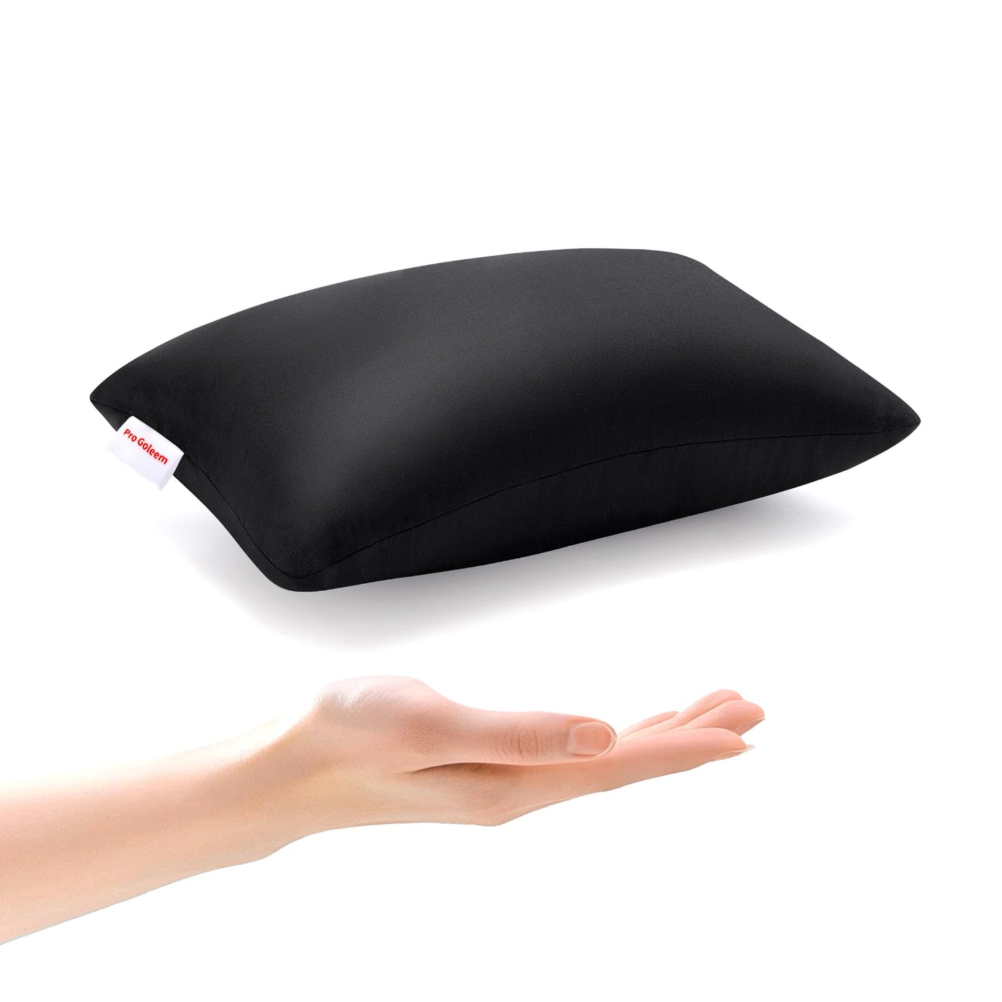 Pro Goleem Small Pillow 11’’x6’’x2.5’’ for Camping and Traveling with Name Tag Mini Tiny Pillow for Kids Sleeping and Chair Car Air Nap Neck Lumbar Knee Rest Pillows, Black