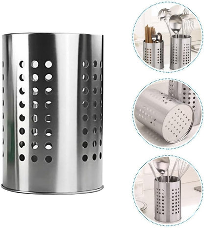 Stainless Steel Cutlery Bucket, Tabletop Utensil Holder for Kitchen, Chopstick Stand Case, Drain Rack Accessories