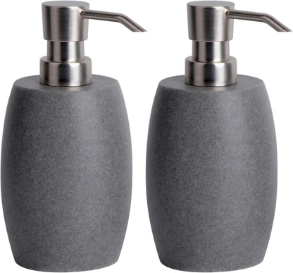 12 Oz, 2 Sets Clasin Home Sandstone Textured Resin Soap Dispenser with Metallic Pump and Waterproof Bottle Labels