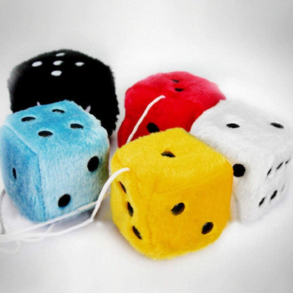 Giveme5 3 inch Retro Square Mirror Hanging Fuzzy Plush Dice - Car Interior Ornament Decoration (Red)