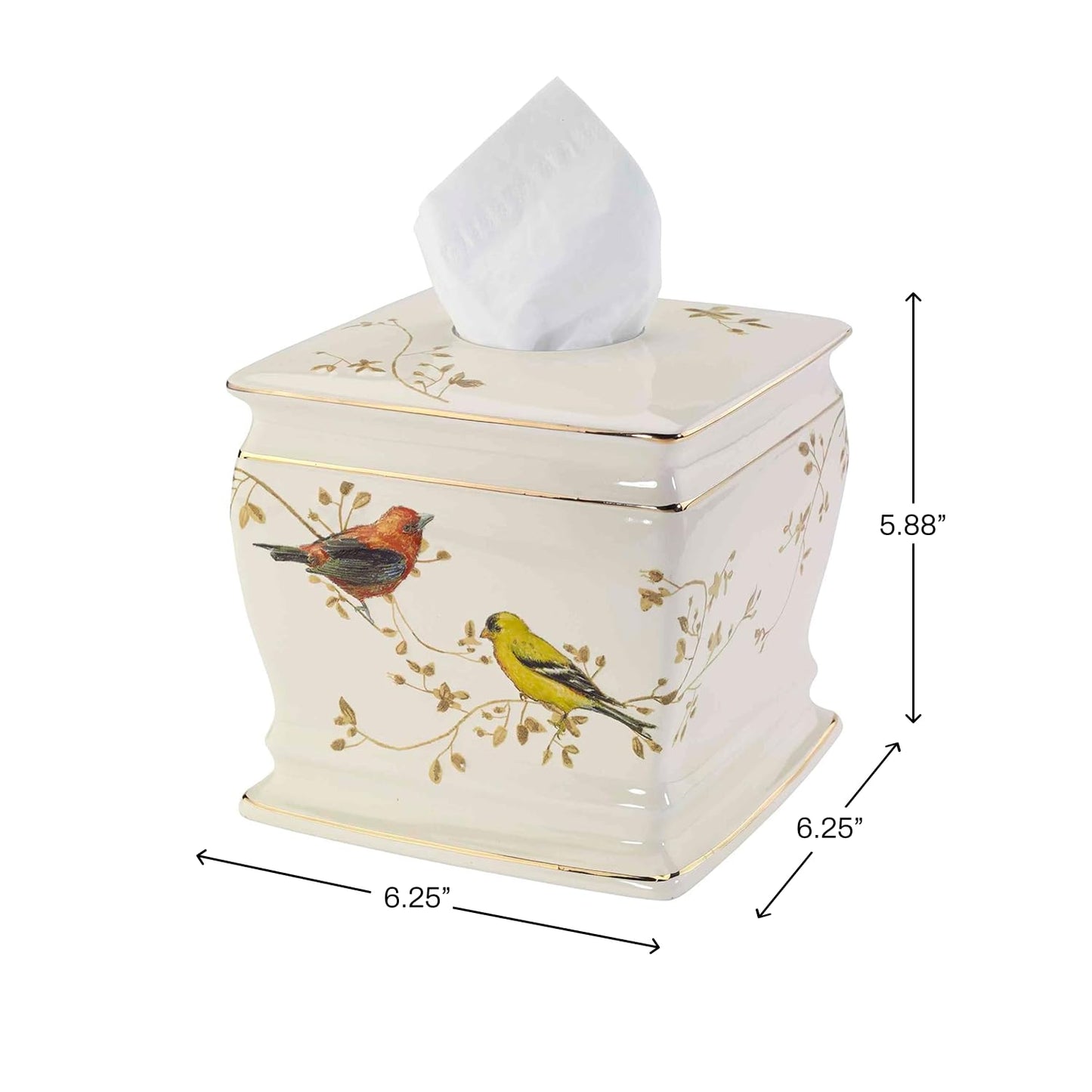 Avanti Linens - Tissue Box Cover, Decorative Countertop Accessories, Nature Inspired Home Decor (Gilded Birds Collection)