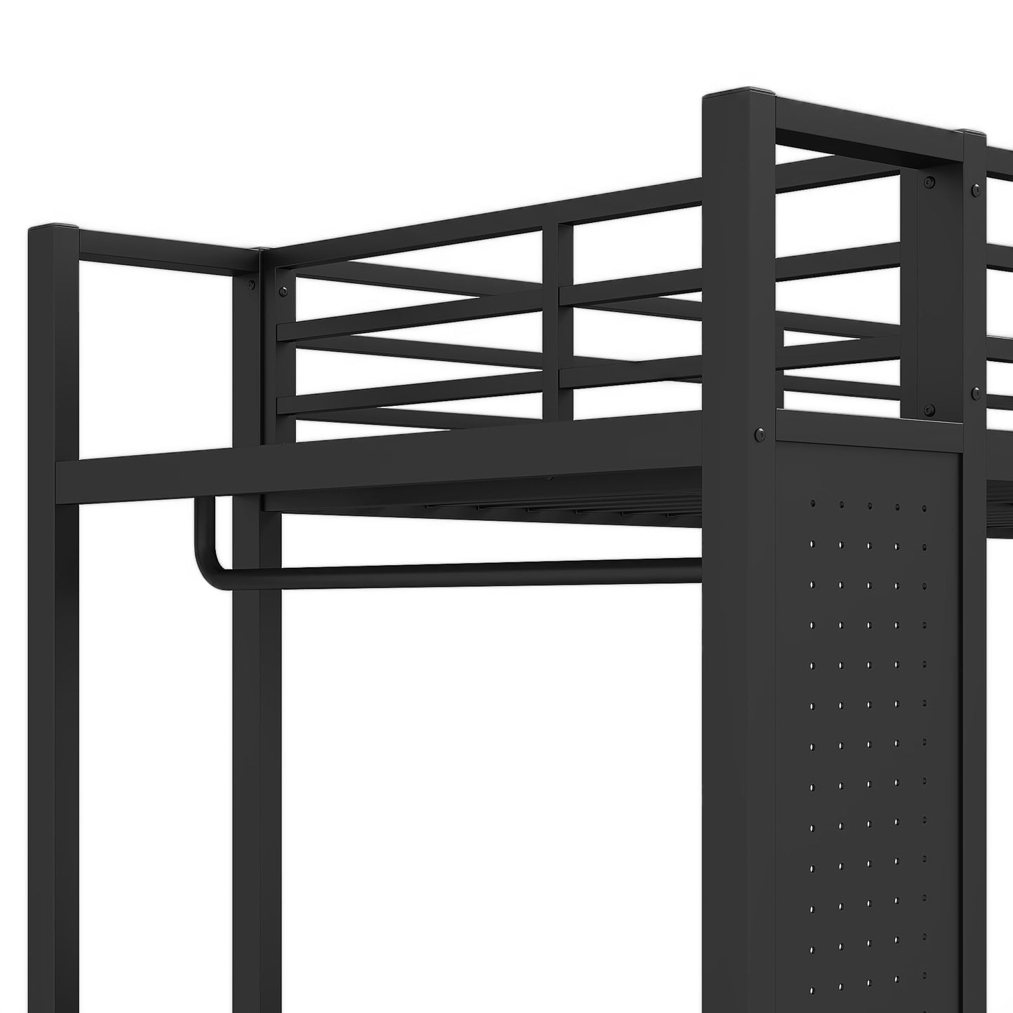 Bellemave Bunk Bed Twin XL Over Twin XL,Metal Bunk Bed with Shelf and Guardrails,Queen Bunk beds with Storage Drawers and Clothes Hooks for Kids, Teens & Adults（Black）