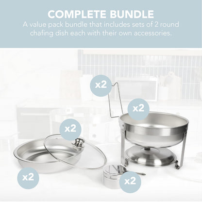 Alpha Living Chafing Dish Buffet Set of 2 – Complete Stainless Steel Chaffe Buffet Set with Glass Lids, Chafing Fuel Holder – Elegant and Practical Warmer Trays for Buffet, Wedding, Catering Supplies