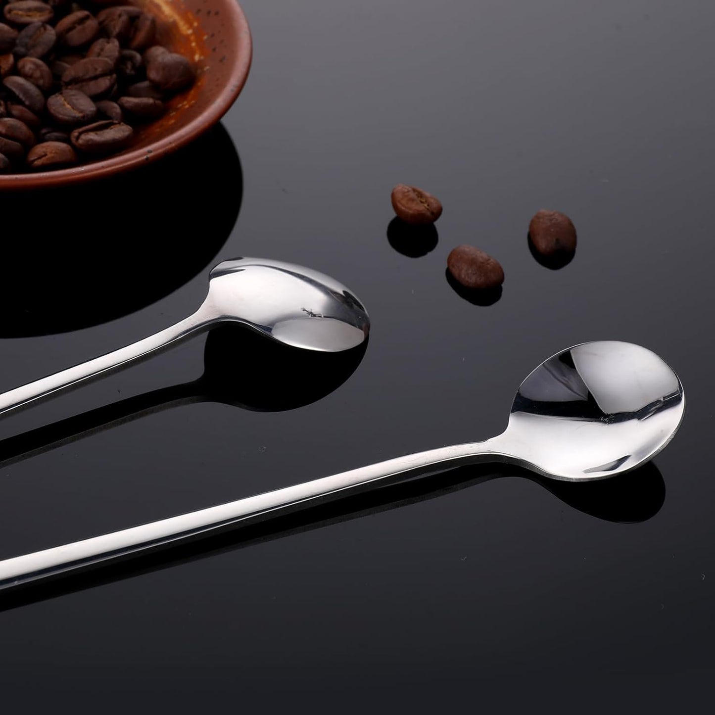 Long Ice Tea Spoons, 6.7 Inch Stirring Spoons, Silver Coffee Cocktail Spoon for Stirring Ice Cream, 4 Pack