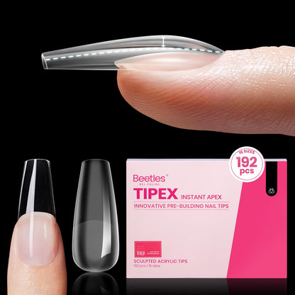 Beetles Tipex Gel Nail Kit, Medium Almond Nail Tips 224 Pcs 16 Sizes Pre-Building Pre-Etched Thick Acrylic Tips with Tipex Glue, Mini Lamp