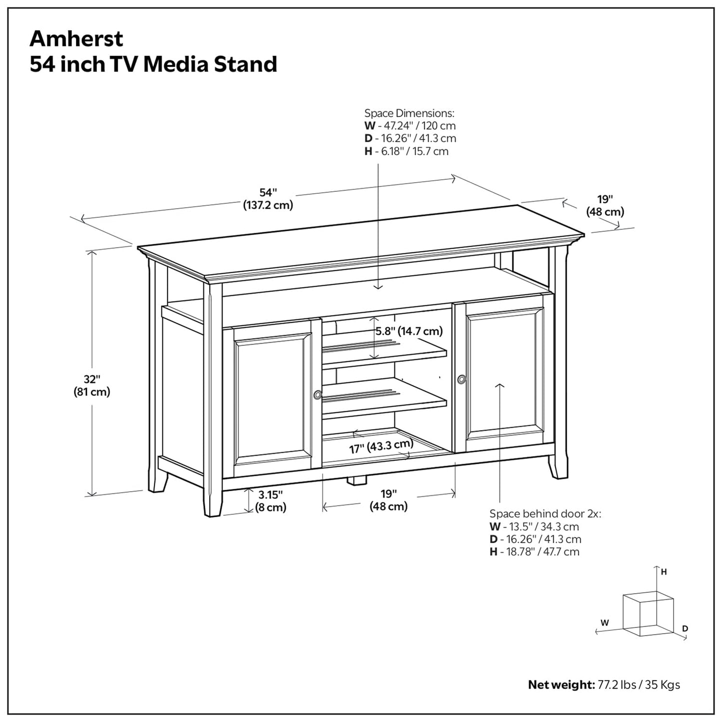 SIMPLIHOME Amherst TV Stand - 54 inch Wide Solid Wood Media Console in Deep Black, Transitional Entertainment Center for Living Room for TVs up to 60 Inches with Shelves and Cable Management
