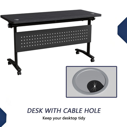 Modern Conference Table, Folding Conference Table with Wheels, Flip Top Mobile Meeting Table for 2-30 Person, Modular Seminar Training Room Table for Meeting Conference Room (4, Dark Grey, 70.8")
