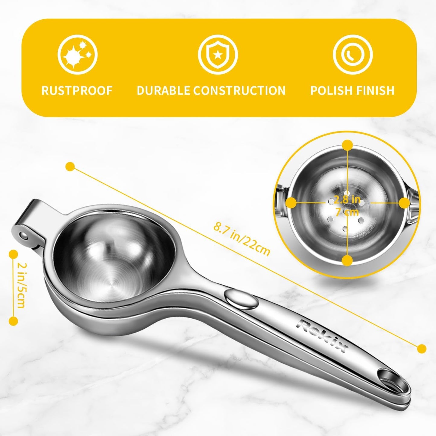 Rekix Lemon Squeezer, Max Extraction Hand Press Lemon Juicer, Heavy Duty Manual Orange Juicer, Sturdy Metal Lime Squeezer, Durable Handheld Citrus Fruit Squeezer for Kitchen Bar, Exprimidor De Limones