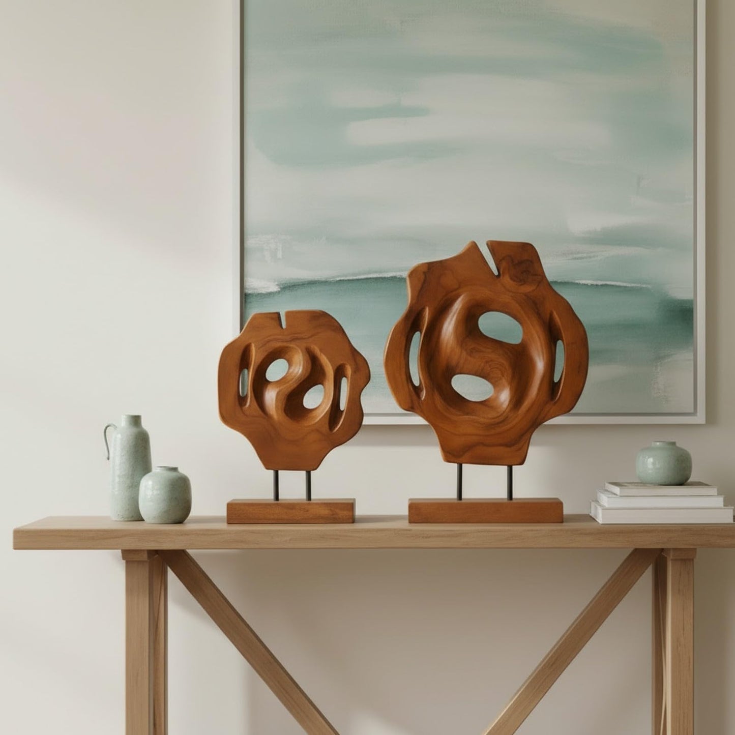 WELLAND Set of 2 Irregular Teak Sculptures