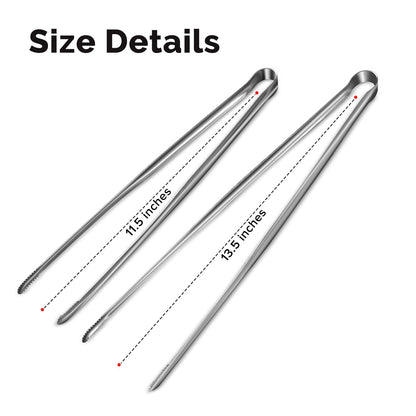 COOCLAN Precision Serrated Non-Slip Tips Cooking Tongs 2 Set (11.5" & 13.5"), 18/8 Stainless Steel Metal Tong, Light but Durable, Easily Control Kitchen Tweezer Tongs for Frying, Plating, BBQ