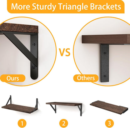 16.5 Inch (Set 6 YGEOMER Brown Floating Shelves for Wall, Farmhouse Wall Shelves for Bedroom, Bathroom Storage, Living