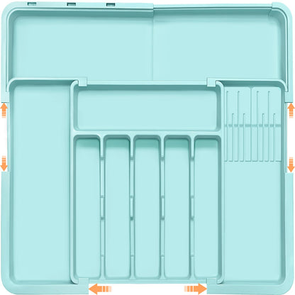 Homecor Silverware Organizer - Expandable Large Kitchen Drawer Organizer Utensil Organizer with 2 Removable Knife Blocks, 22"x 19"Cutlery Tray Drawer Dividers for Kitchen Flatware(6-9 Slots) (Black)