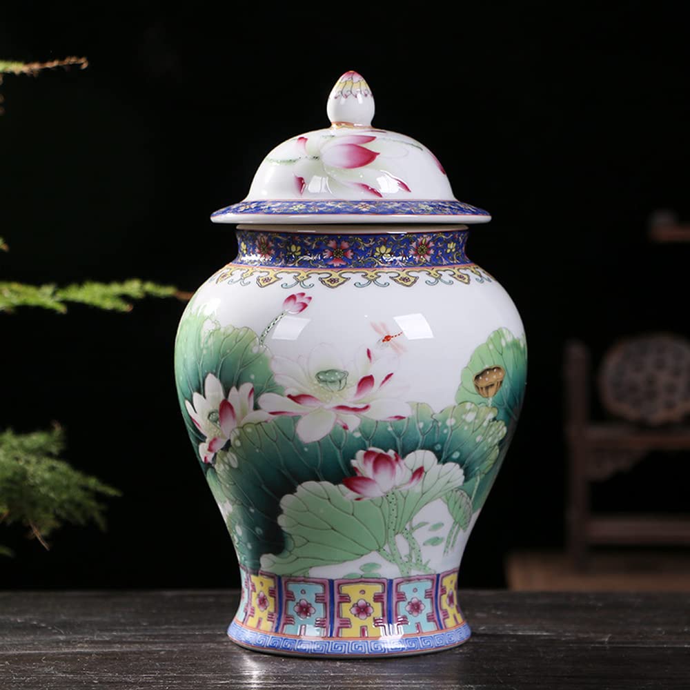 Ceramic Jar with Lid for Home Decor Traditional Chinese Flowers and Birdstemple Handcrafted Porcelain Vase (a) (a One Size)