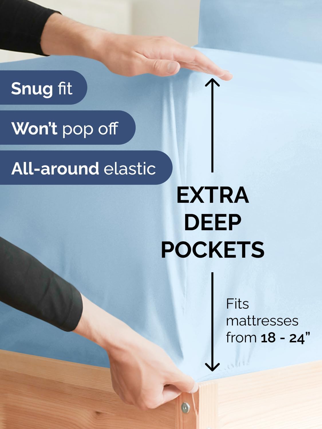 Skiennix Extra Deep Split King Sheet Set - 7-Piece Breathable Cooling Bedding - Soft, Wrinkle-Free Light Blue