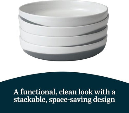 Libbey Austin Blue Porcelain Dinner Plates - Set of 4 Coupe Style, Stackable for Daily Use & Holidays